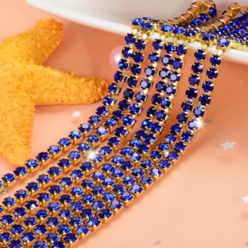 Navy 10Yards DIY Rhinestone Chain Dense gold bottom sewing Rhinestones for clothing Art Decoration