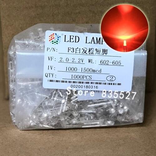 1000PCS/LOT F3 3MM Round Transparent Shell Orange LED Light-emitting Diodes Water Clear For DIY Light lamp beads DIP