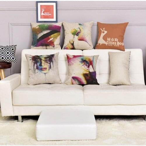 18 inches Colorful Oil Painting Cushion Cover Sexy lips Lollipop Eyeshadow Cotton LinenThrow Pillow Case Sofa Car Home Decor