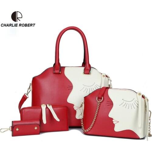 2016 Women Leather Handbag 4 Pcs Composite Women Casual Travel Bags Ladies Brand Designs Bag Handbag+Messenger Bag+Purse+Wallets