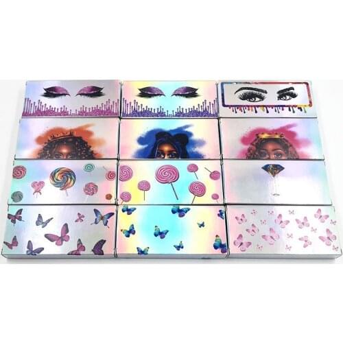 5pcs + inner card Glitter Eyelash Packaging Wholesale Butterfly Print Laser Lase Cases Packaging with Tray box Lash Package