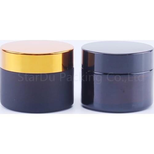 50g amber Glass Cream Jars Cosmetic Packaging with lid plastic caps & inner liners round empty small glass jars 100pcs