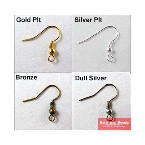 Free Shipping 200PCS/pack Gold Silver Bronze Nickel Hooks Coil Ear Wire Earrings FindingsFor Jewelry Making Craft DIY