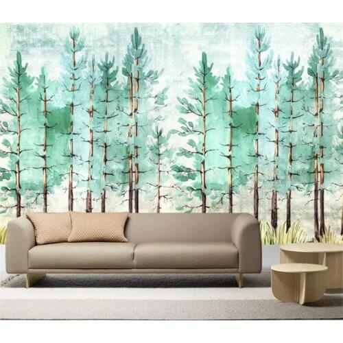 Wellyu Custom large mural Nordic watercolor painting simple electric green forest view background wallpaperpapel de pare