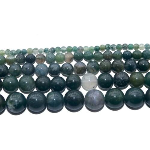Natural Stone Moss Grass Agates Round Beads 4 6 8 10 12 MM Pick Size For Jewelry Making Charm DIY Bracelet Necklace Material