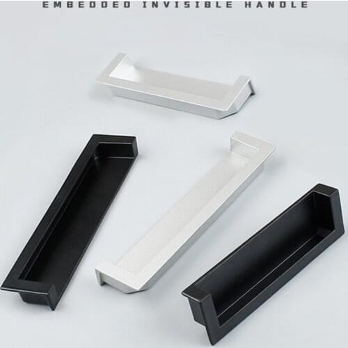 Black/Silver Sliding Door Handle Embedded Concealed Door Knob Zine Alloy Cabinet Drawer Hidden Buckle Sliding Door Pull