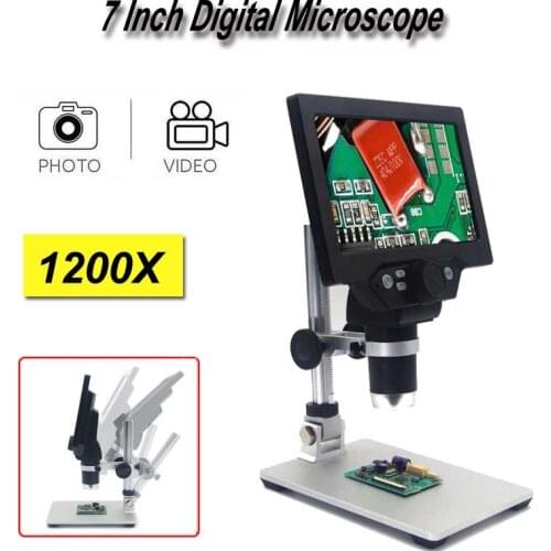 1200X digital microscope electronic video microscope 7 inch HD LCD soldering microscope phone repair Magnifier + metal stand
