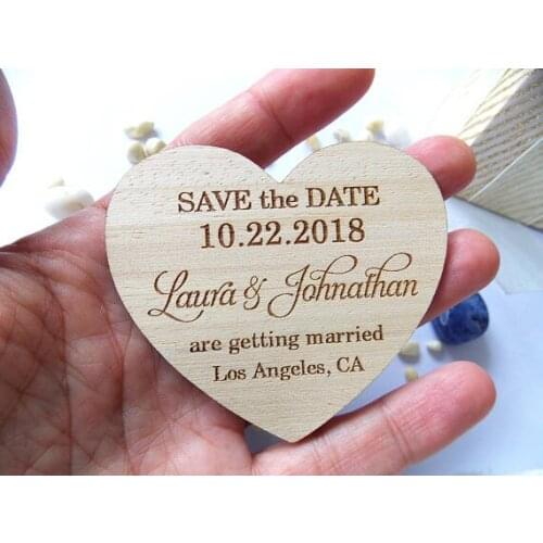 Customized heart rustic Wedding wooden Save the Date Fridge Magnets bridal shower party favors company gifts invitations inserts