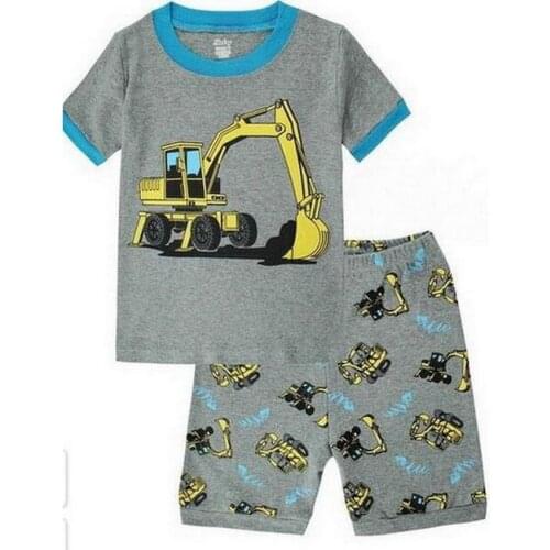 Children Excavator dinosaur Pajamas For Boys 2021 Summer Cotton Pyjamas Set Kids Pijama Short Sleeve Home Wear Sleepwear Suits