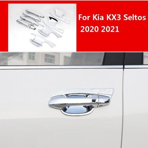For Kia Seltos KX3 2020 2021 Car ABS Chrome Handle Protective Cover Door Handle Outer Bowls Car Decoration Accessories