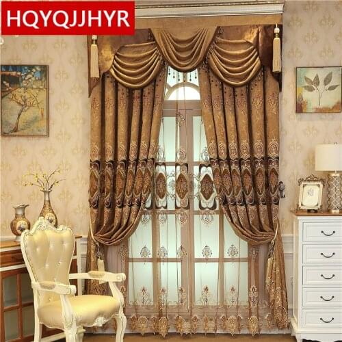 Europe custom dark brown crackle embroidered Window curtains for living room with high quality Voile Curtain for bedroom Hotel