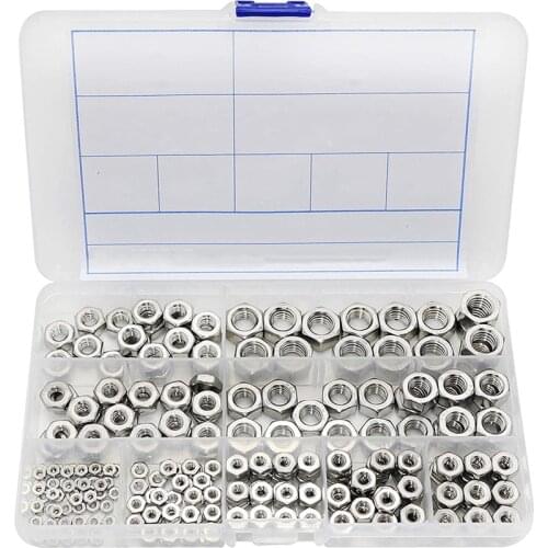 JFBL Hot Stainless Steel Nuts 2-56 to 3/8inch-16 UNC Hex Nuts Assortment Kit for Screws Bolts-280Pcs