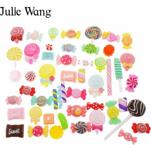 Julie Wang 20PCS Randomly Sent Resin Lollipop Candy Slime Cabochon Charms Pendant Jewelry Making Accessory Home Phone Decoration