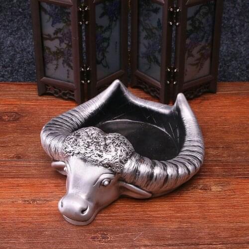 Stone Ashtray Living Room Office Bull Head Ornaments Home Crafts Golden Silver Ashtray Creative Home Desktop Decoration