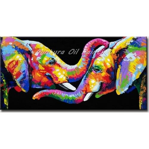 Mintura Paintings for Living Room Wall Painting Two Colorful Elephants Art Hand Painted Wall Sticker Animal Picture No Framed