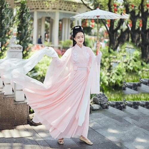 Chinese Traditional Hanfu Dress Women Folk Dance Stage Performance Suit Ancient Tang Dynasty Fairy Princess Costume Tang Suit