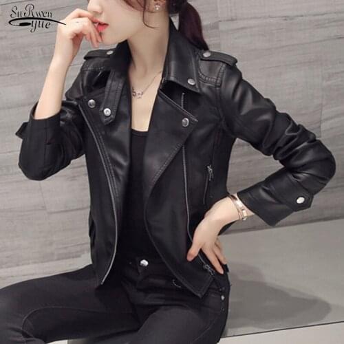 Spring Autumn Ladies Motorcycle Leather Jackets Female Coat Women Turn-down Collar Zipper Slim Black Moto & Biker Jacket 15690