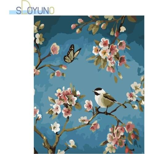 SDOYUNO 60X75cm Oil Painting By Numbers Bird On Tree DIY Paint By Numbers On Canvas Frameless Handpaint Home Decor Unique Gift