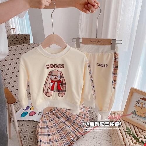 Fashion Kids Girls Cartoon Pattern Sweater Pants Skirt Optional