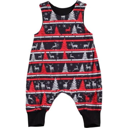 Wallarenear 0-24M Newborn Infant Baby Boy Christmas Romper Sleeveless Printed Jumpsuit Clothing