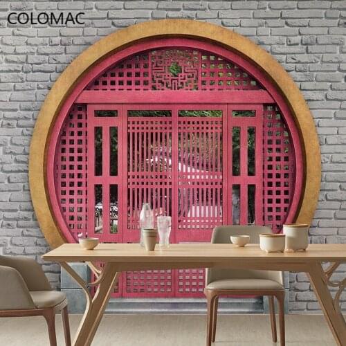 Colomac Custom Retro Chinese Red Paint Arched Door Wallpaper 3d Brick Wall Hot Pot Restaurant Screen Mural Decor Drop Shopping