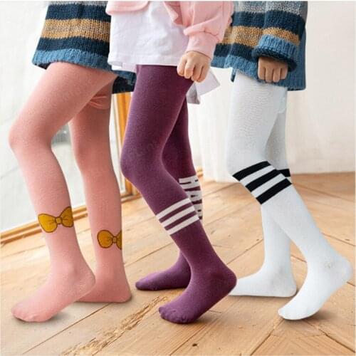 Baby girls tights cotton soft warm tights kids girls pantyhose bow stripe autumn winter toddler childrens stockings 1-8T 2020