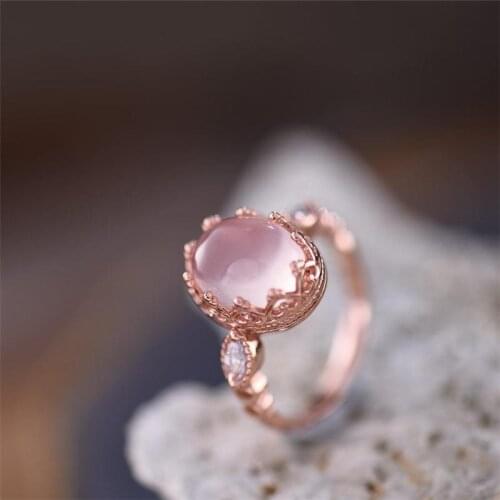 Original new pink crystal hibiscus stone lace side opening adjustable ring ele gant charm creative retro silver jeweler