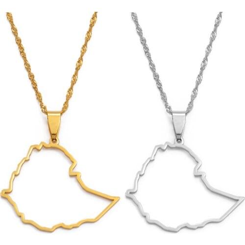 Anniyo Ethiopia Outline Map Pendant Necklace for Women Men Girls Gold Color Jewelry Map of Ethiopian Necklaces Maps #117821