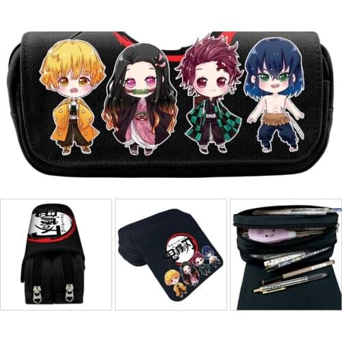 Demon Slayer Pencil Case Kimetsu no Yaiba Kamado Tanjirou Canvas Wallet Purse School Pen Zipper Bag Cartoon Kids Boys Girl
