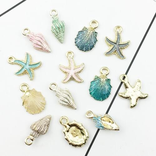 10pcs/lot Sea Shell Conch Starfish Pendant Drip oil necklace pendants for DIY Necklace Bracelet Jewelry Making Handmade
