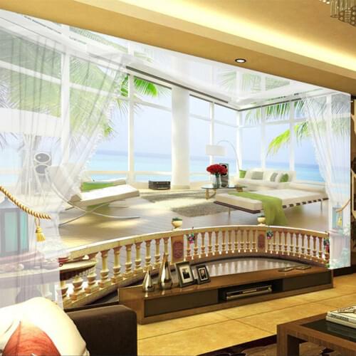 Custom Wall Cloth Wallpaper 3D Sea View Balcony Wall Mural Living Room TV Sofa Backdrop Wall Covering Modern Space Wall Paper 3D