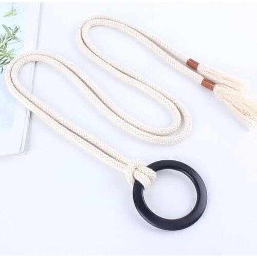 Fashion women round buckle tassel Braided ladies belts rope for dresses cotton string Twist weaving knot straps