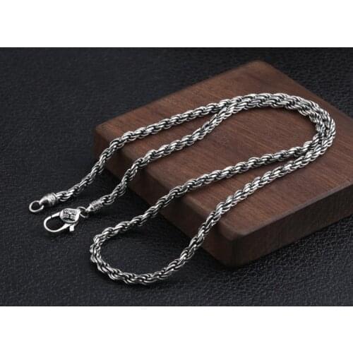 Solid 925 Sterling Thai Silver rope link Chain Necklace men women jewelry 4mm A4714