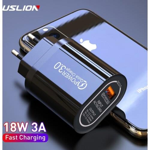 USLION 5V 3A Quick Charge 3.0 USB Charger for iPhone X MAX QC3.0 EU Wall Phone Charger Fast Charging Adapter For Samsung Xiaomi