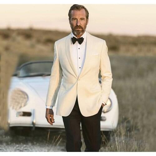 Ivory Mens County Wedding Suits Slim Fit Groom Wear Terno Blazer Tuxedos 2Pcs(Jacket+Pants) Groomsman Suits Costume Homme