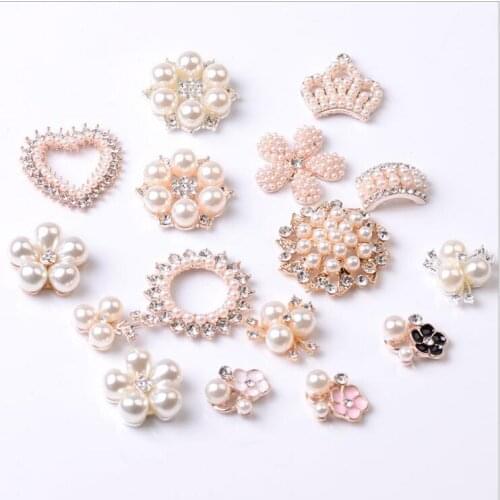 10pieces Pearl Rhinestone Embellishments Buttons Flatback Decorative For Handicraft Bowknot Flower Decoration DIY Craft Supplies