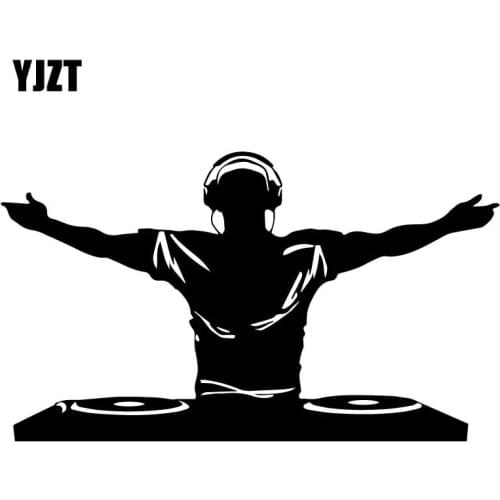 YJZT 18.8CM*10.9CM DJ Music Disco Headphones Vinyl Decal Car Sticker JDM Creative Cartoon Black/Silver C31-0381