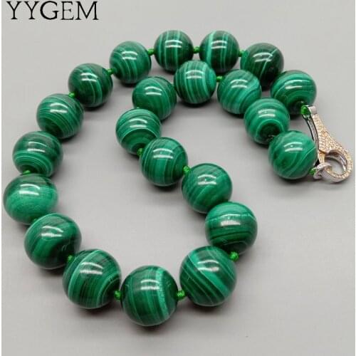YYGEM Natural AAA Grade 18mm Green Malachite Round Smooth Gemstone Necklace 47Cm
