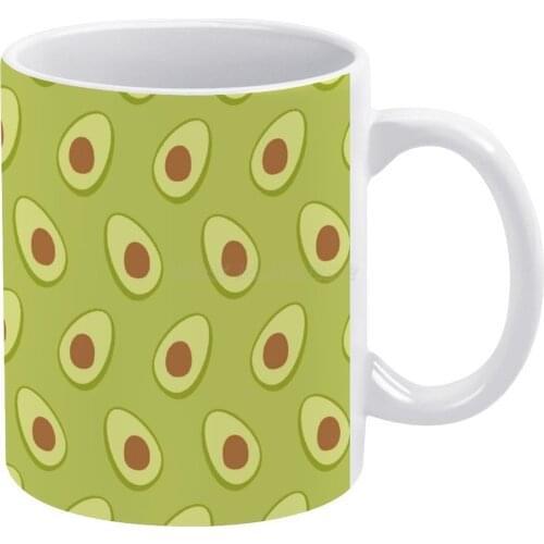 Green Avocado White Mug Custom Printed Funny Tea Cup Gift Personalised Coffee Mug Cartoon Background Texture Pattern Wallpaper T