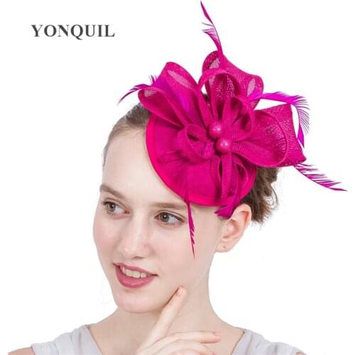 Ladies Fancy Races Royal Wedding Hats Fascinators Feather Hair Accessories Party Tocados Sombreros Bodas Imitation Sinamay Hats