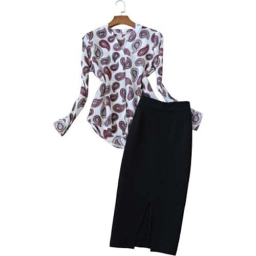 Fashion suit female summer New casual suit women temperament ladies V-neck color shirt + high waist skirt two-piece suit women