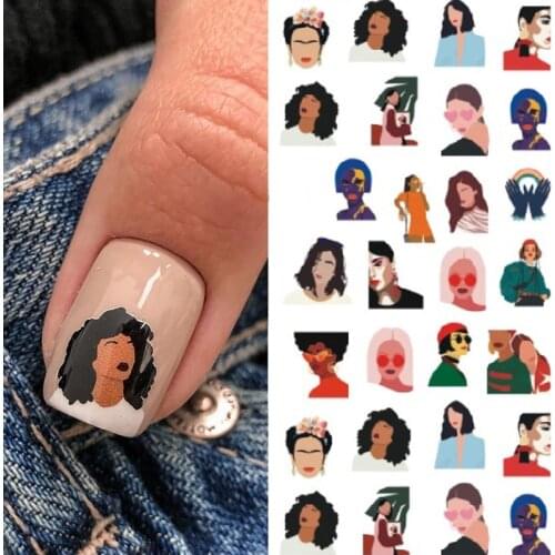 1sheet Pop Girls Women with Hat Nail Stickers Decals Abstract Face Design Slider Decals for Nails Art Decorations Tips