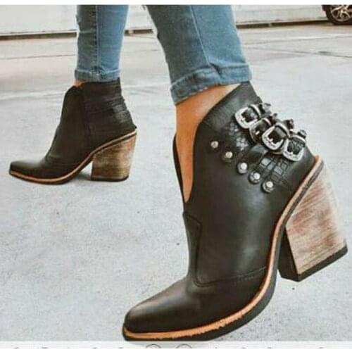 2020 women ankle boots high heels pumps shoes women autumn warm plus size vintage shoe