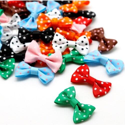 100pcs 9 Colors Grosgrain Dots Ribbon Bow Mini Hair Bows for Scrapbooking Wedding Decoration DIY Hair Bow Ties(4x2.5cm)