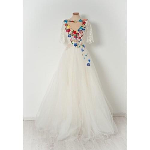 White Lace Embroidery Prom Dress 2021 Hlaf Sleeve V Neck A Line Evening Formal Party Gowns платье robe de soirée