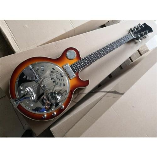 Free shipping custom 6 string guitar,red body,semi hollow guitar,Reso Tri cone guitar,Stainless steel body,maple neck