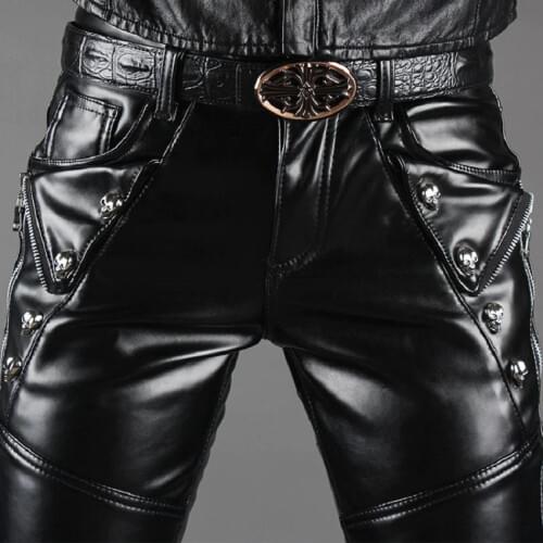 New Autumn Winter Mens Pants Fake Leather Trousers Causal Pencil Slim PU Pant Waterproof Moto&biker Trouser Haircutter pant