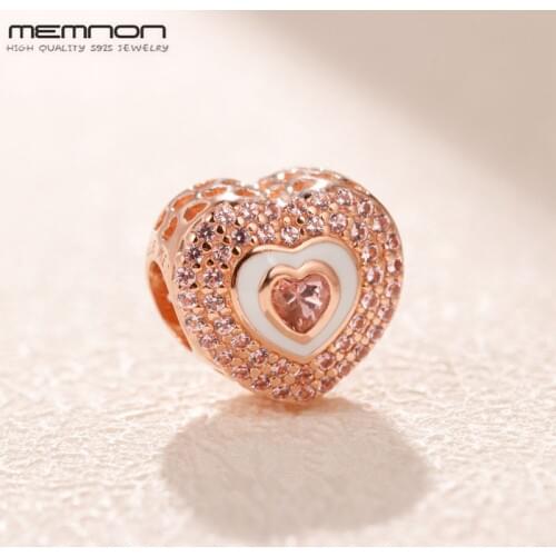 925 Sterling Silver Enamel heart beads charms for jewelry making with rose fit Charm bead Bracelet necklaces DIY fashion Jewelry