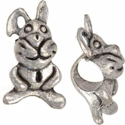 Charms beads cords bracelets diy bangles animal rabbit hare vintage silver plated alloy jewelry components fashion 17x10mm 35pcs