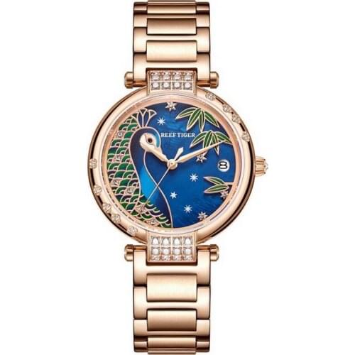 Women automatic watches,lady wrist watch Reef Tiger ladies luxury brand self wind mechanical wristwatch dress clock reloj mujer